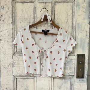 Floral Cropped Blouse w/ Bow (Small/Medium)💝🌷🌼